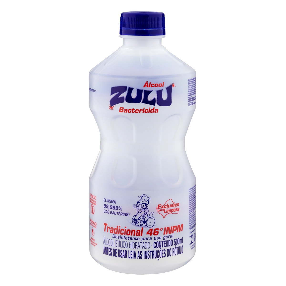álcool Líquido 46 Inpm Bactericida Tradicional Zulu Frasco 500ml