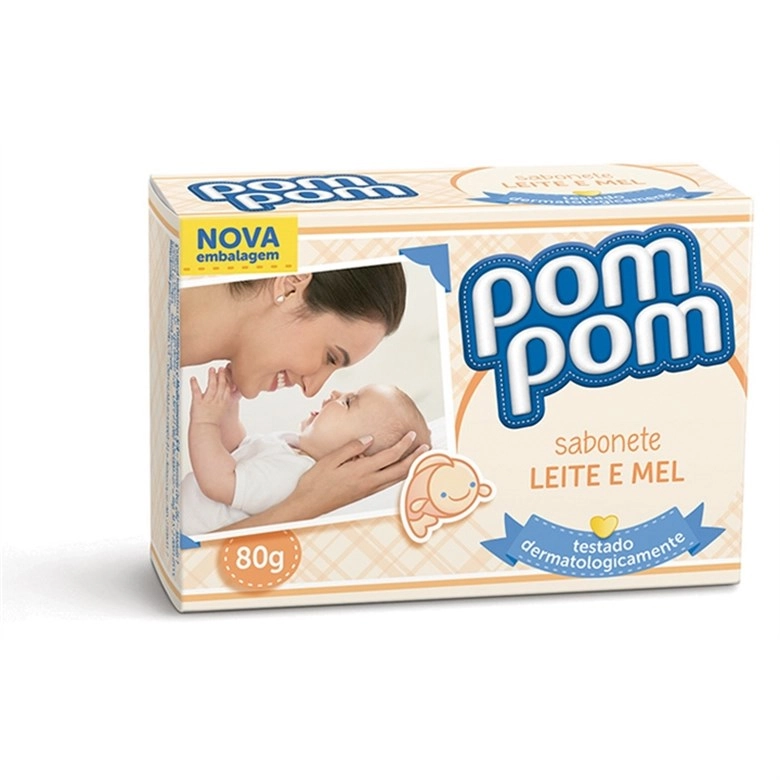 Sabonete Infantil Barra Leite E Mel Pom Pom Caixa 80g