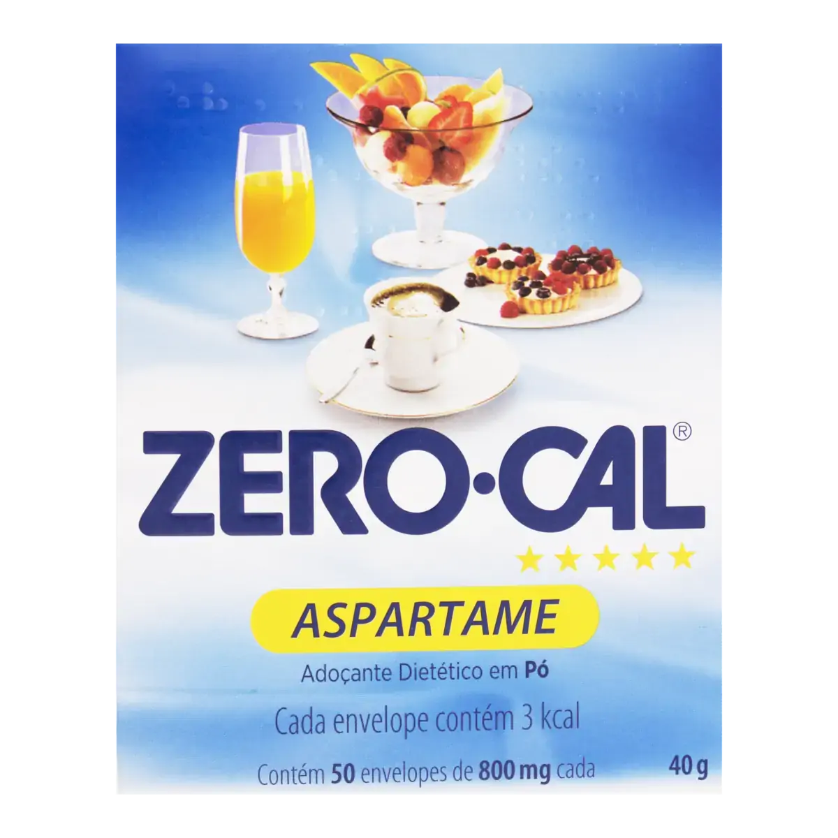 Adoçante Em Pó Aspartame Zero Cal Caixa 30g 50 Unidades