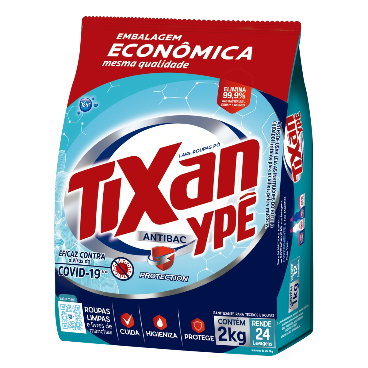 Lava Roupas Pó Tixan Ypê Antibac Pacote 2kg Embalagem Econômica