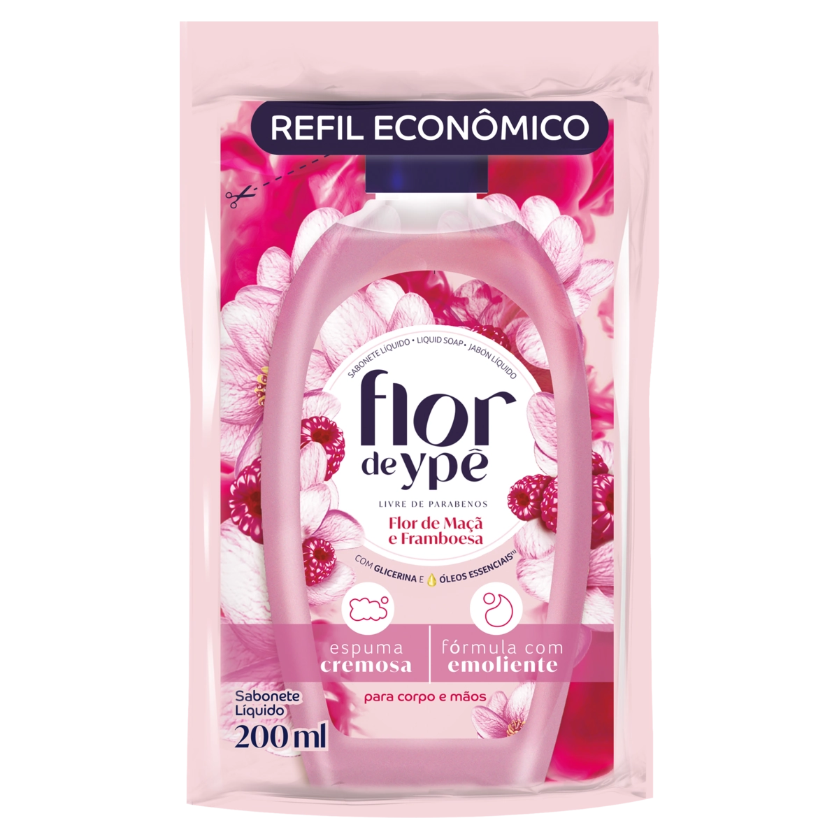 Sabonete Líquido Flor De Maçã E Framboesa Flor De Ypê Sachê 200ml Refil Econômico