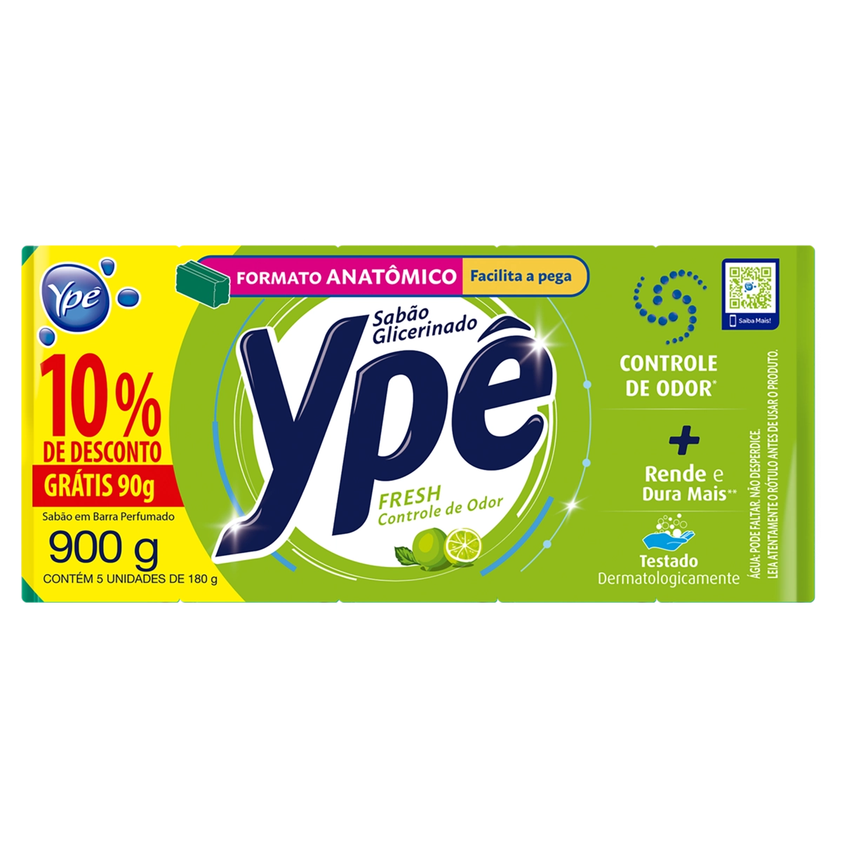 Sabão Barra Glicerinado Fresh Ypê Pacote 900g 5 Unidades Grátis 10 De Desconto