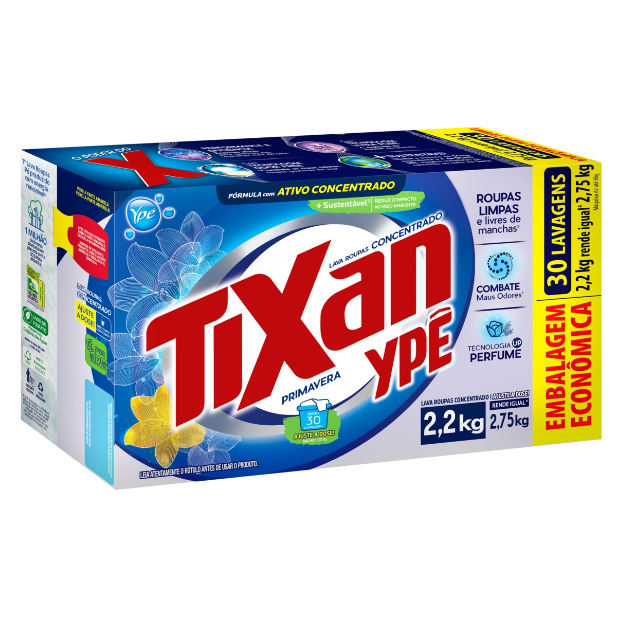 Lava Roupas Pó Concentrado Primavera Tixan Ypê Caixa 2,2kg Embalagem Econômica