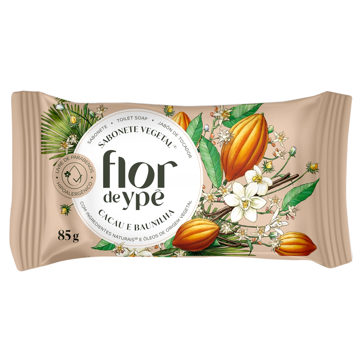 Sabonete Barra Vegetal Cacau E Baunilha Flor De Ypê Flow Pack 85g