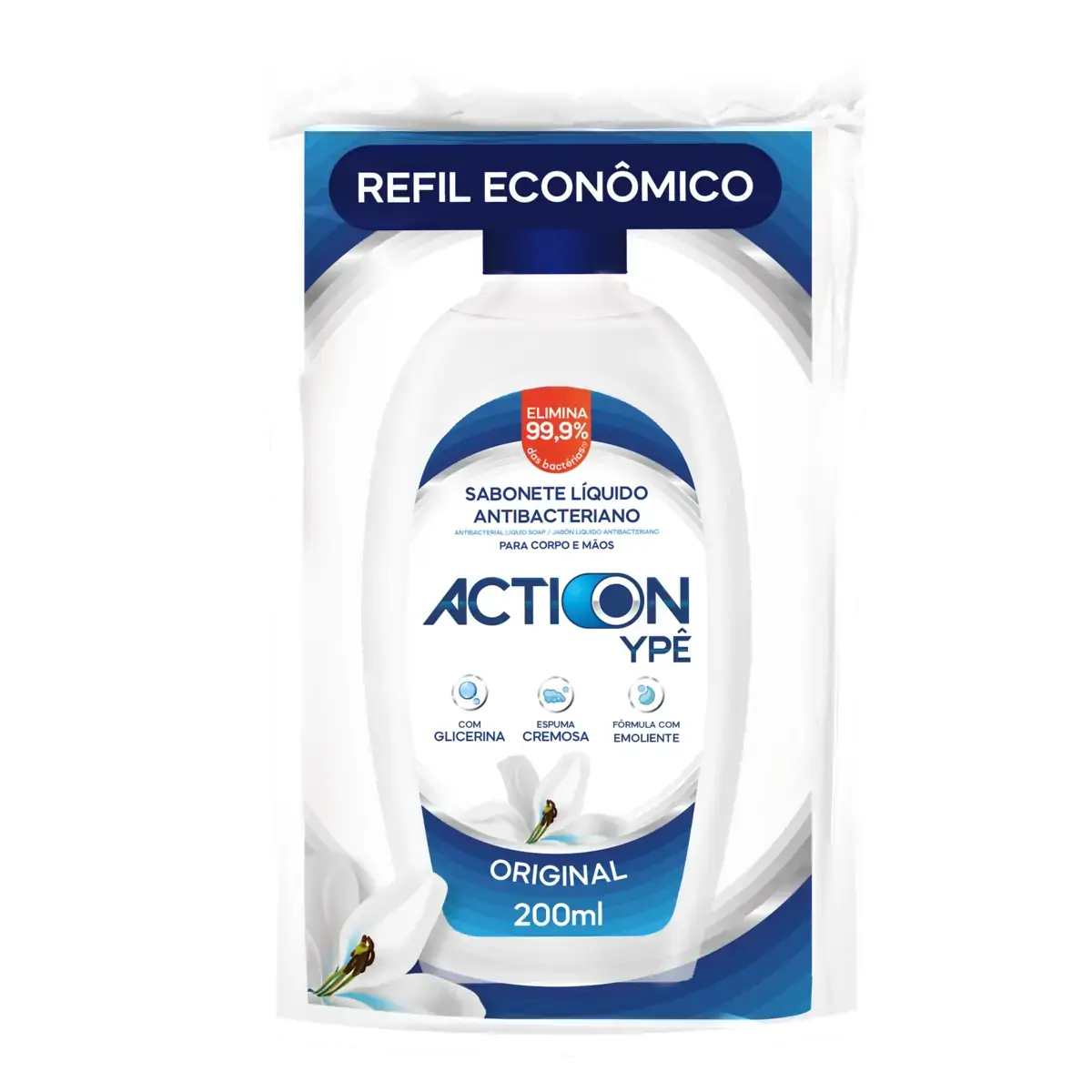 Sabonete Líquido Antibacteriano Original Action Ypê Sachê 200ml Refil Econômico