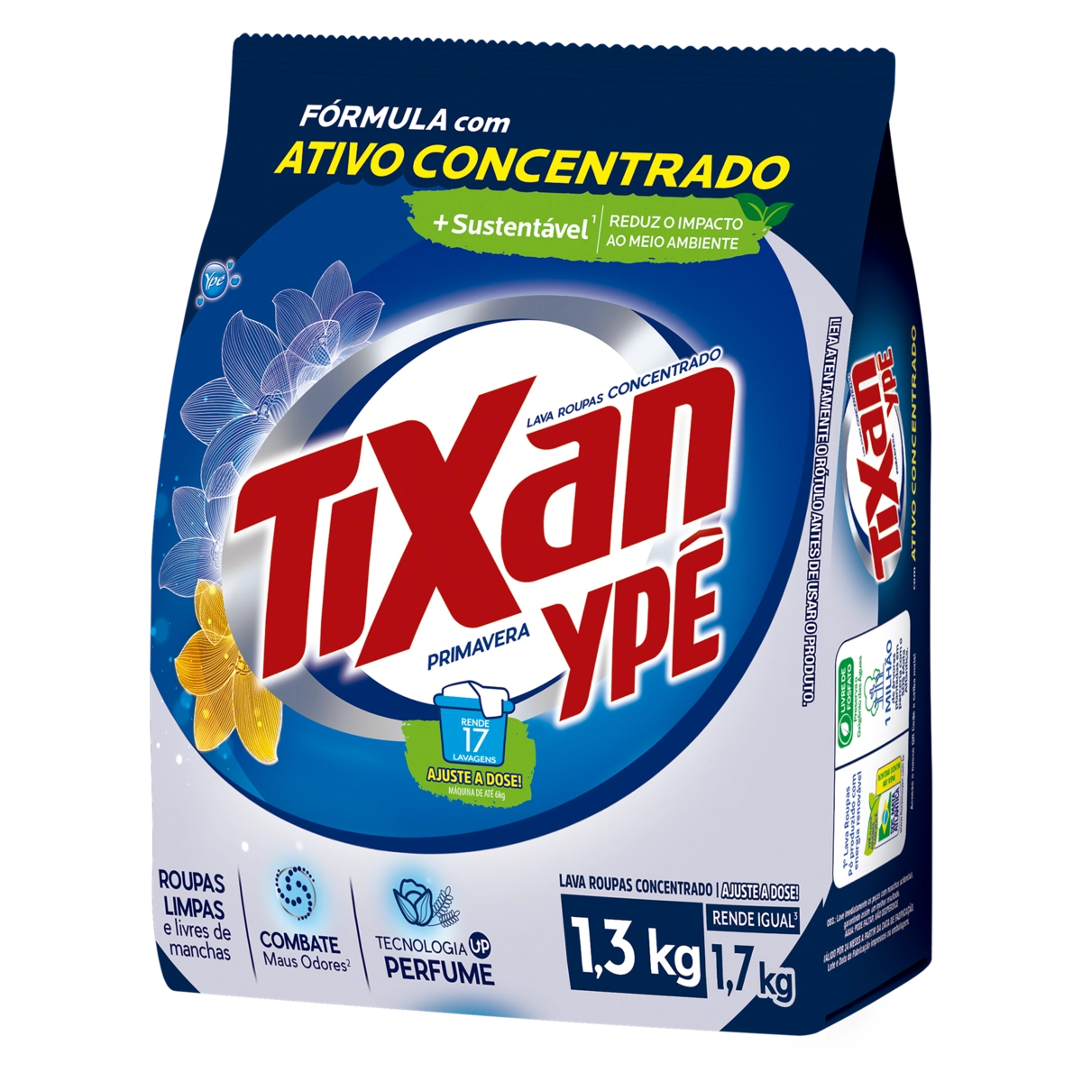 Lava Roupas Pó Concentrado Primavera Tixan Ypê Pacote 1,3kg Embalagem Econômica