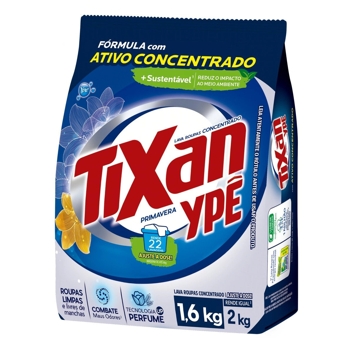 Lava Roupas Pó Concentrado Primavera Tixan Ypê Pacote 1,6kg Embalagem Econômica
