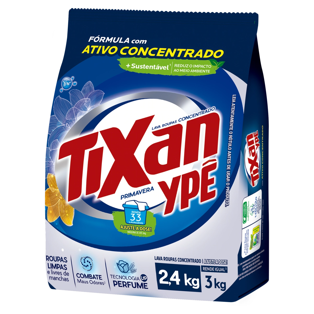 Lava Roupas Pó Concentrado Primavera Tixan Ypê Pacote 2,4kg Embalagem Econômica