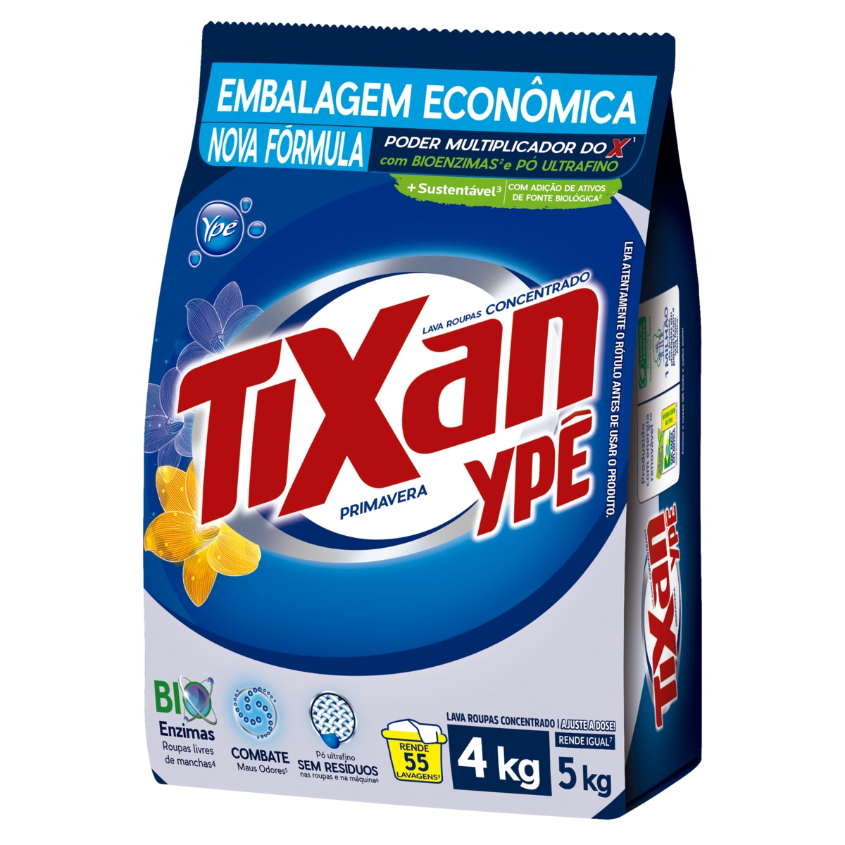 Lava Roupas Pó Concentrado Primavera Tixan Ypê Pacote 4kg Embalagem Econômica