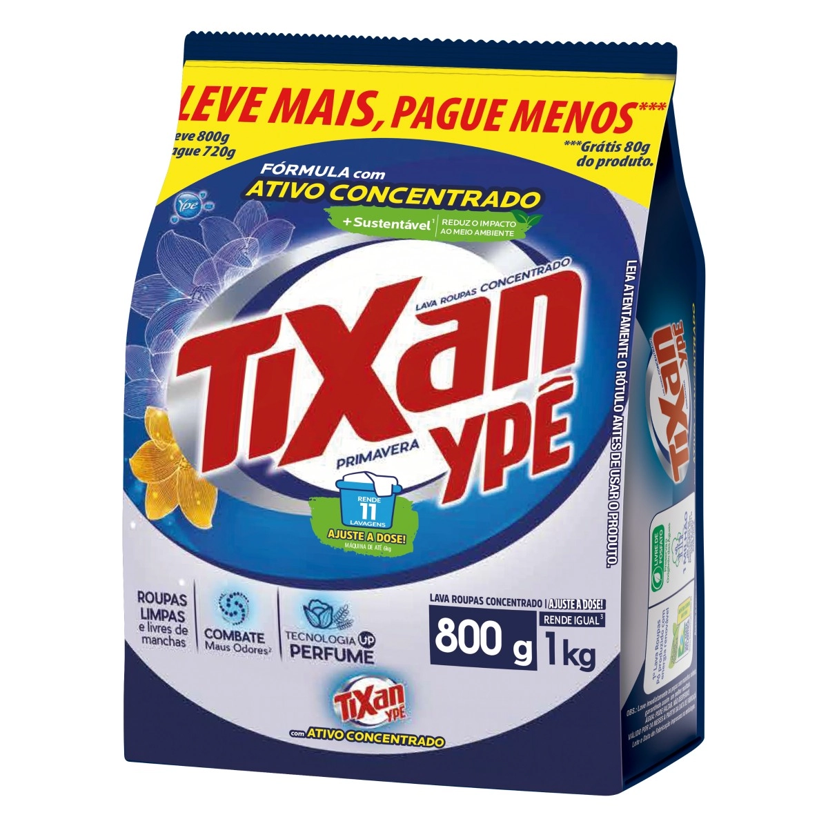 Lava Roupas Pó Concentrado Primavera Tixan Ypê Pacote Leve 800g Pague 720g