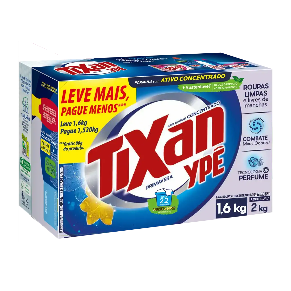 Lava Roupas Pó Concentrado Primavera Tixan Ypê Caixa Leve 1,6kg Pague 1,52kg