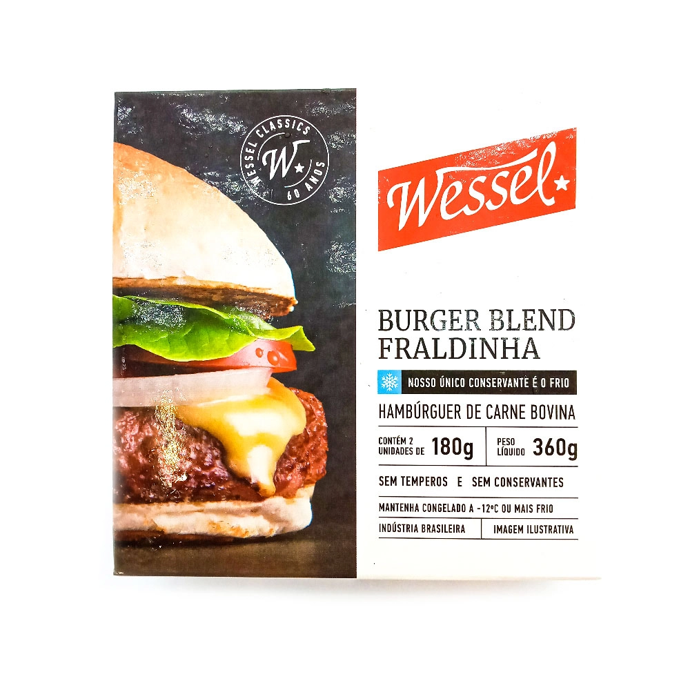 Hambúrguer De Carne Bovina Fraldinha Blend Wessel Caixa 360g 2 Unidades