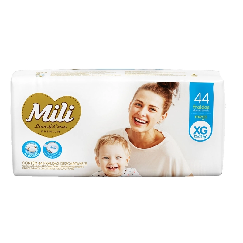 Fralda Descartável Infantil Mili Love Care Xg Pacote 44 Unidades
