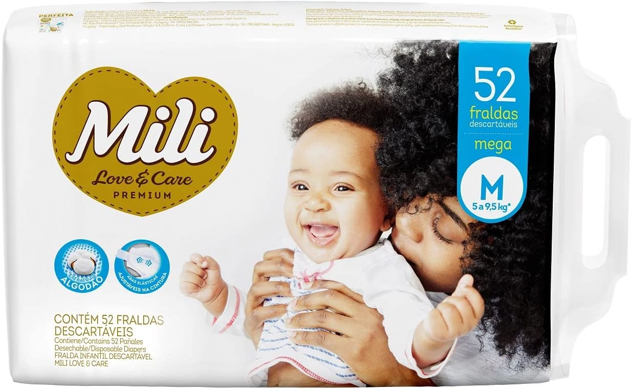 Fralda Descartável Infantil Mili Love Care M Pacote 52 Unidades