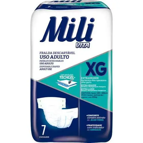 Fralda Descartável Adulto Mili Vita Xg Pacote 7 Unidades