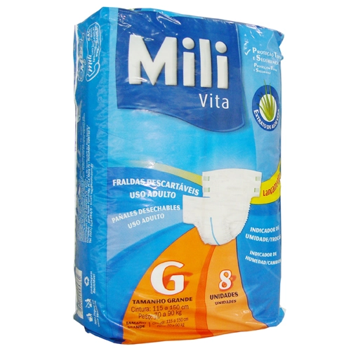 Fralda Descartável Adulto Mili Vita G Pacote 8 Unidades