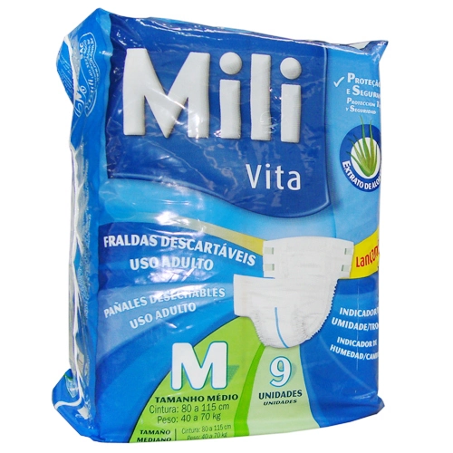 Fralda Descartável Adulto Mili Vita M Pacote 9 Unidades
