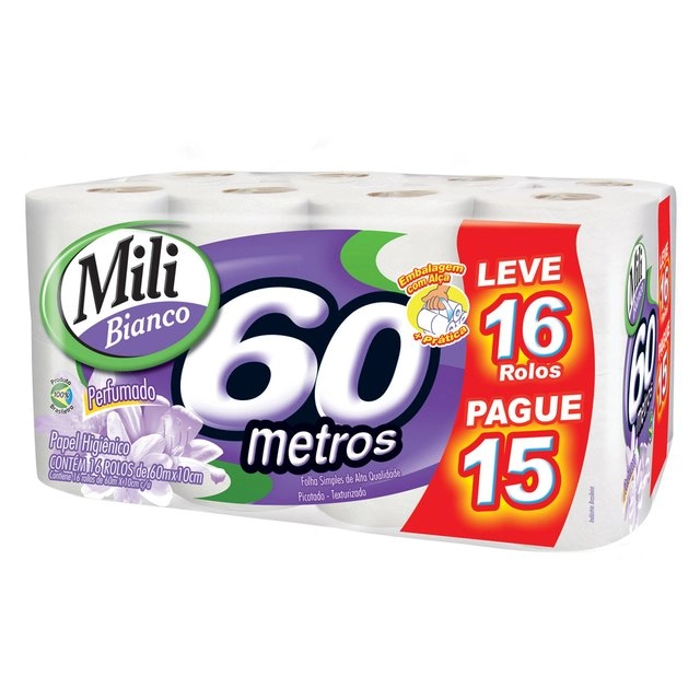 Papel Higiênico Mili Bianco Lev16 Pg15 60mts Perfumado