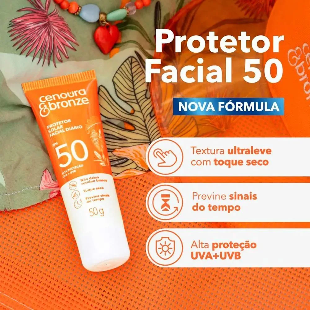 Kit Protetor Solar Fps 50 200ml Protetor Solar Facial Toque Seco Fps 50 50g Cenoura Amp; Bronze Grát