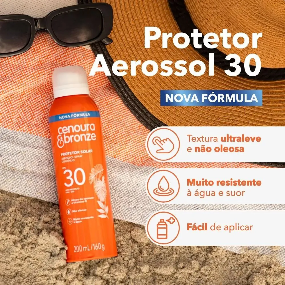 Protetor Solar Aerossol Fps 30 Cenoura Bronze 200ml Com 2 Unidades