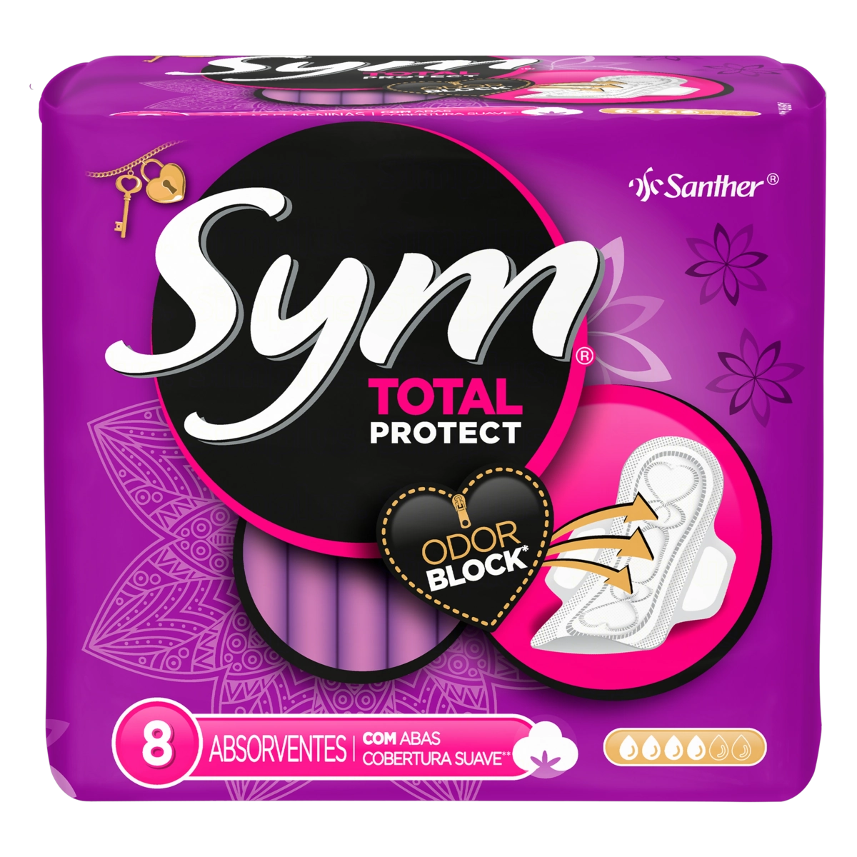 Absorvente Com Abas Total Protect Suave Sym Pacote 8 Unidades