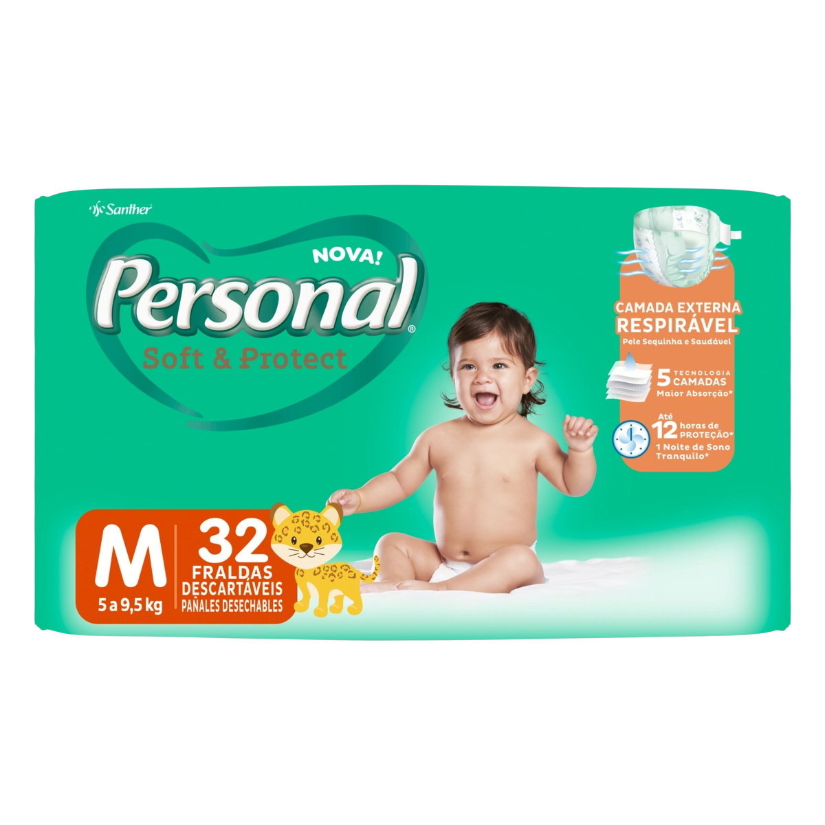 Fralda Descartável Infantil Personal Soft Protect M Pacote 32 Unidades
