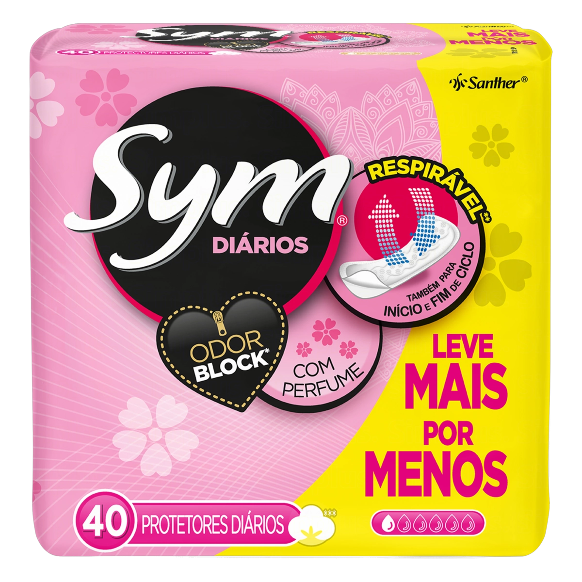 Protetor Diário Sem Abas Ultra Respirável Com Perfume Sym Pacote 40 Unidades Leve Mais Pague Menos