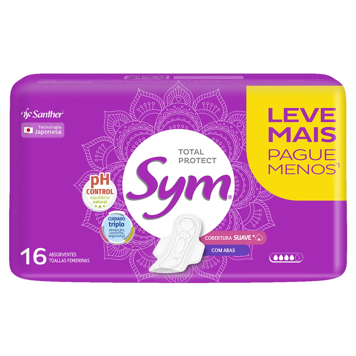 Absorvente Sym Cobertura Suave Com Abas Leve16 Pague14