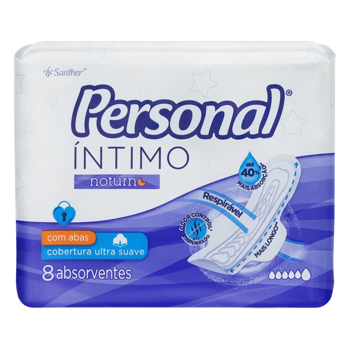 Absorvente Com Abas Noturno Ultra Suave Personal íntimo Pacote 8 Unidades