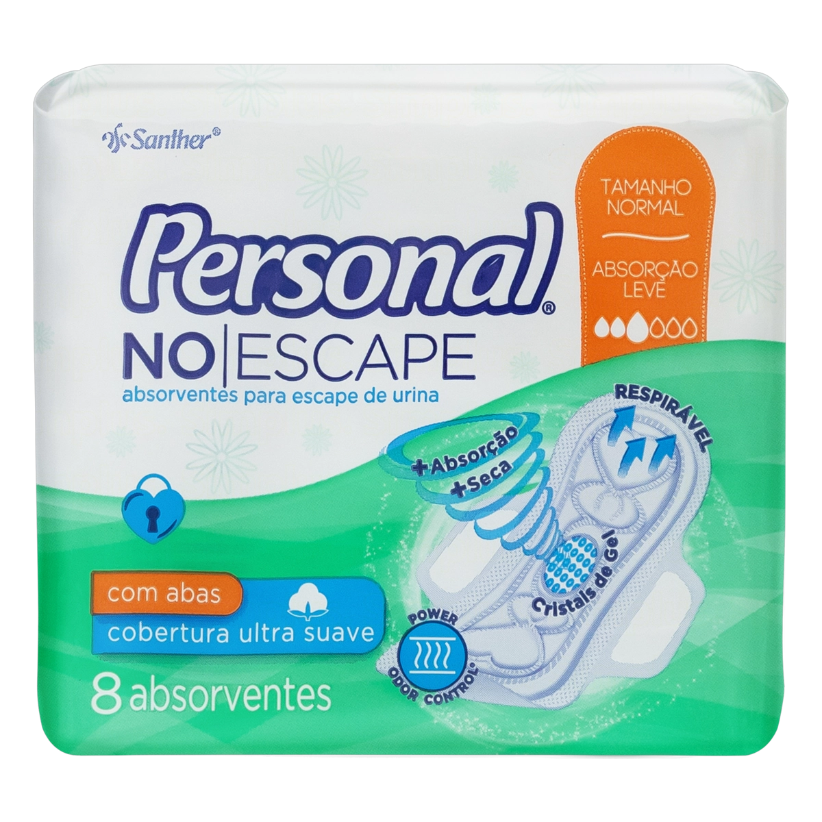 Absorvente Com Abas Para Escapes De Urina Ultra Suave Personal No Escape Normal Pacote 8 Unidades