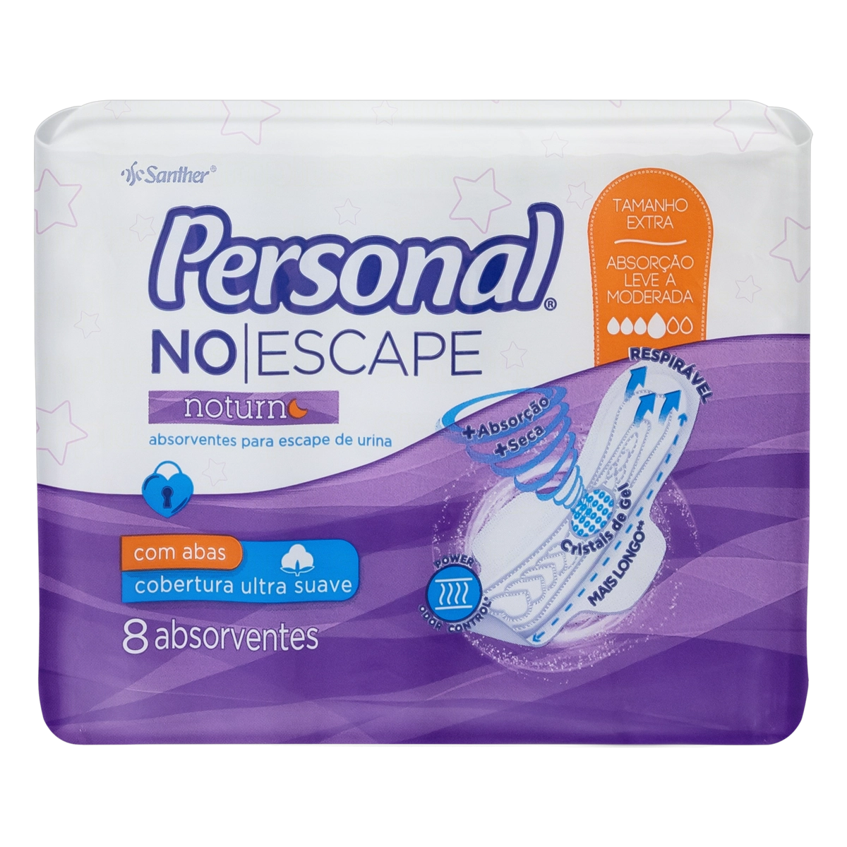 Absorvente Com Abas Para Escapes De Urina Noturno Ultra Suave Personal No Escape Extra Pacote 8 Unid