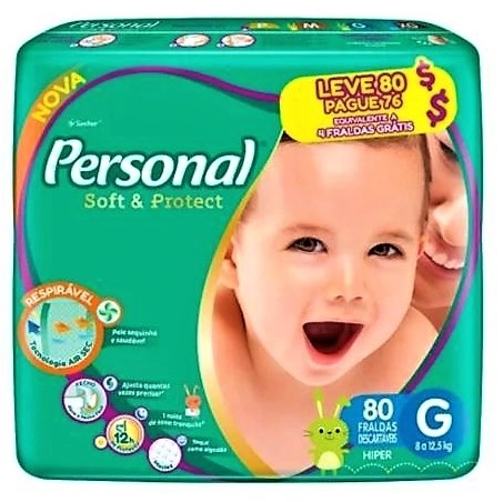 Fralda Descartável Infantil Personal Soft Protect G Pacote 80 Unidades Leve 80 Unidades Pague 76 Uni
