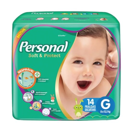 Fralda Descartável Personal Baby Protect Sec G Pacote 14 Unidades