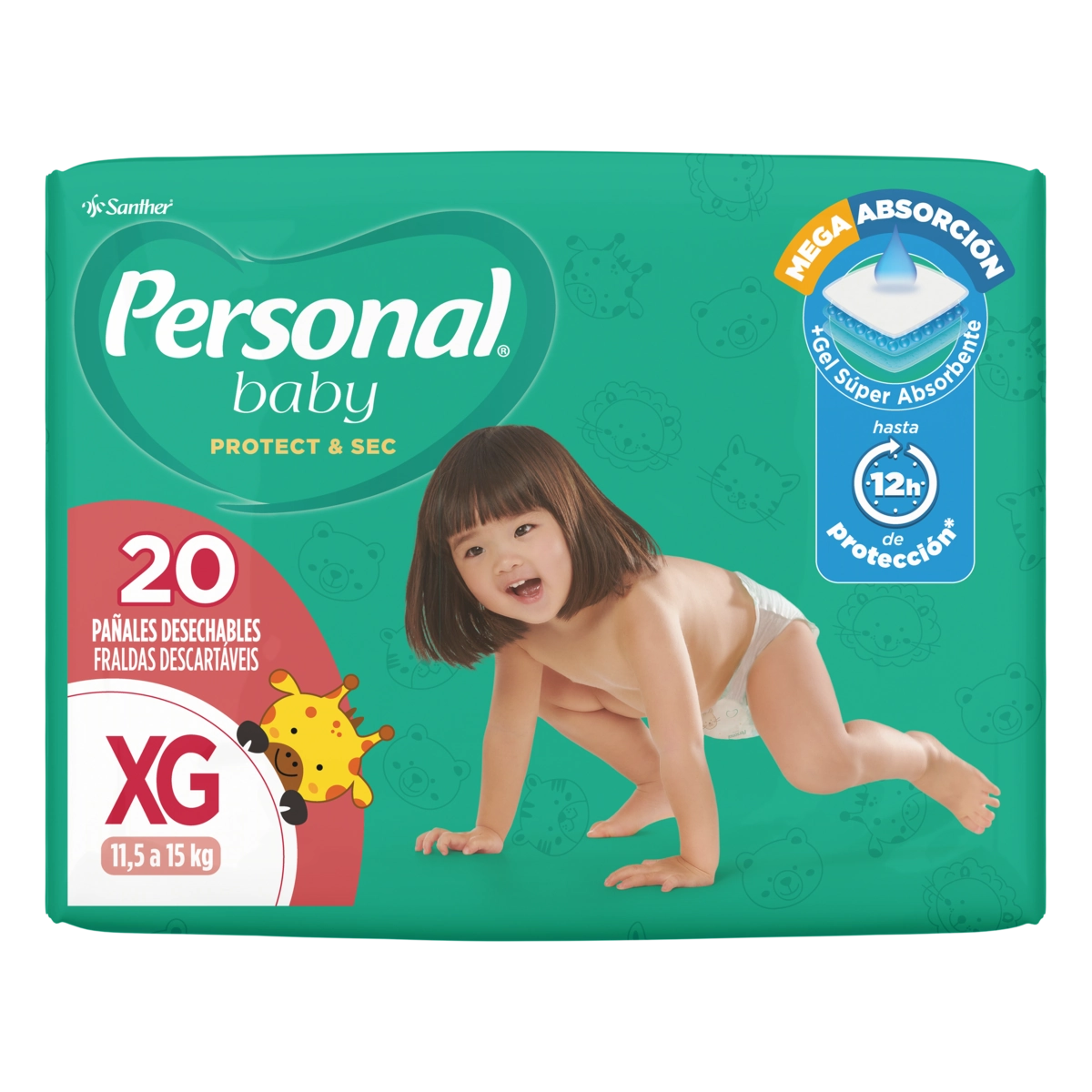 Fralda Descartável Personal Baby Protect Sec Xg Pacote 20 Unidades