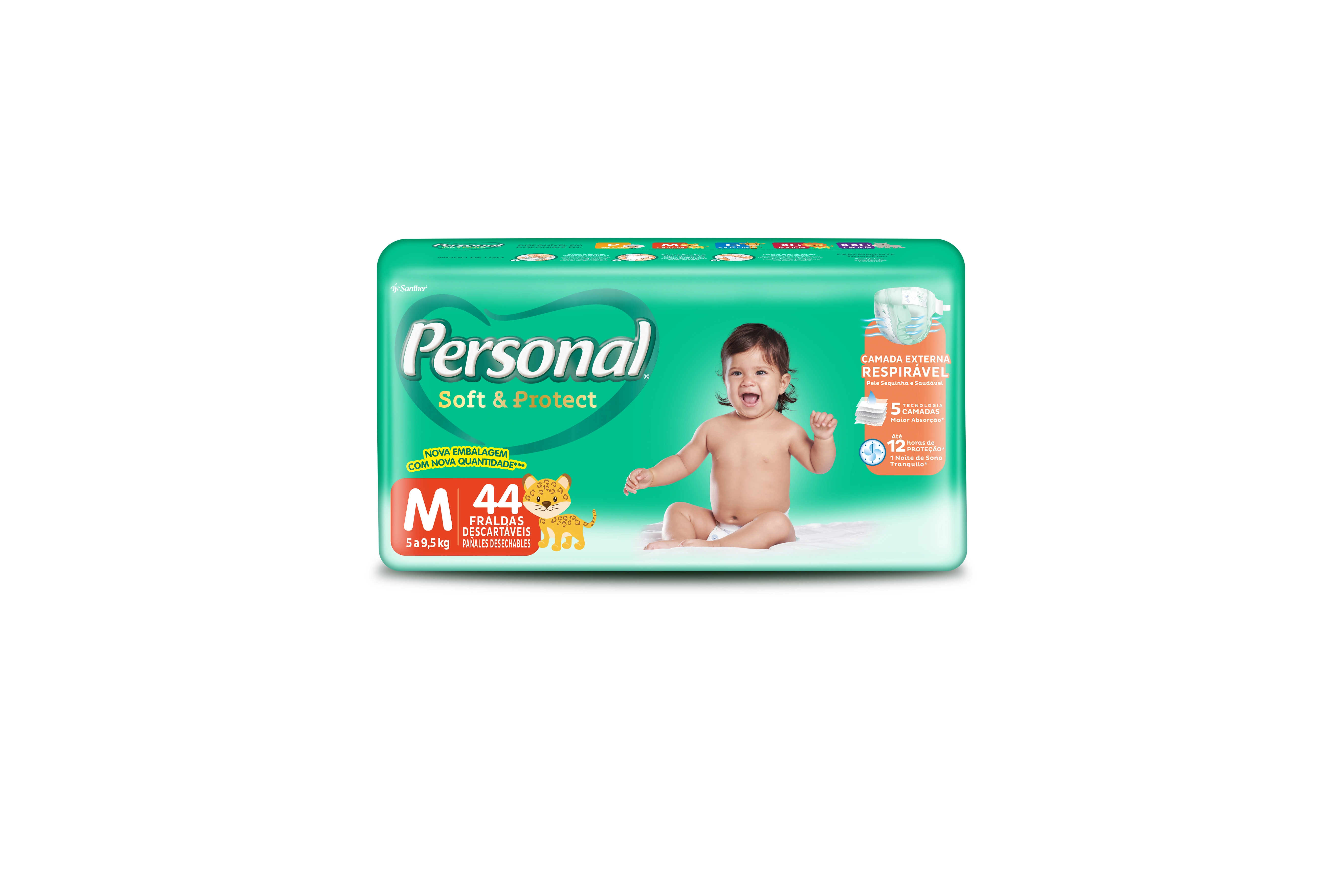 Fralda Descartável Personal Baby Protetc Sec M Pacote 44 Unidades