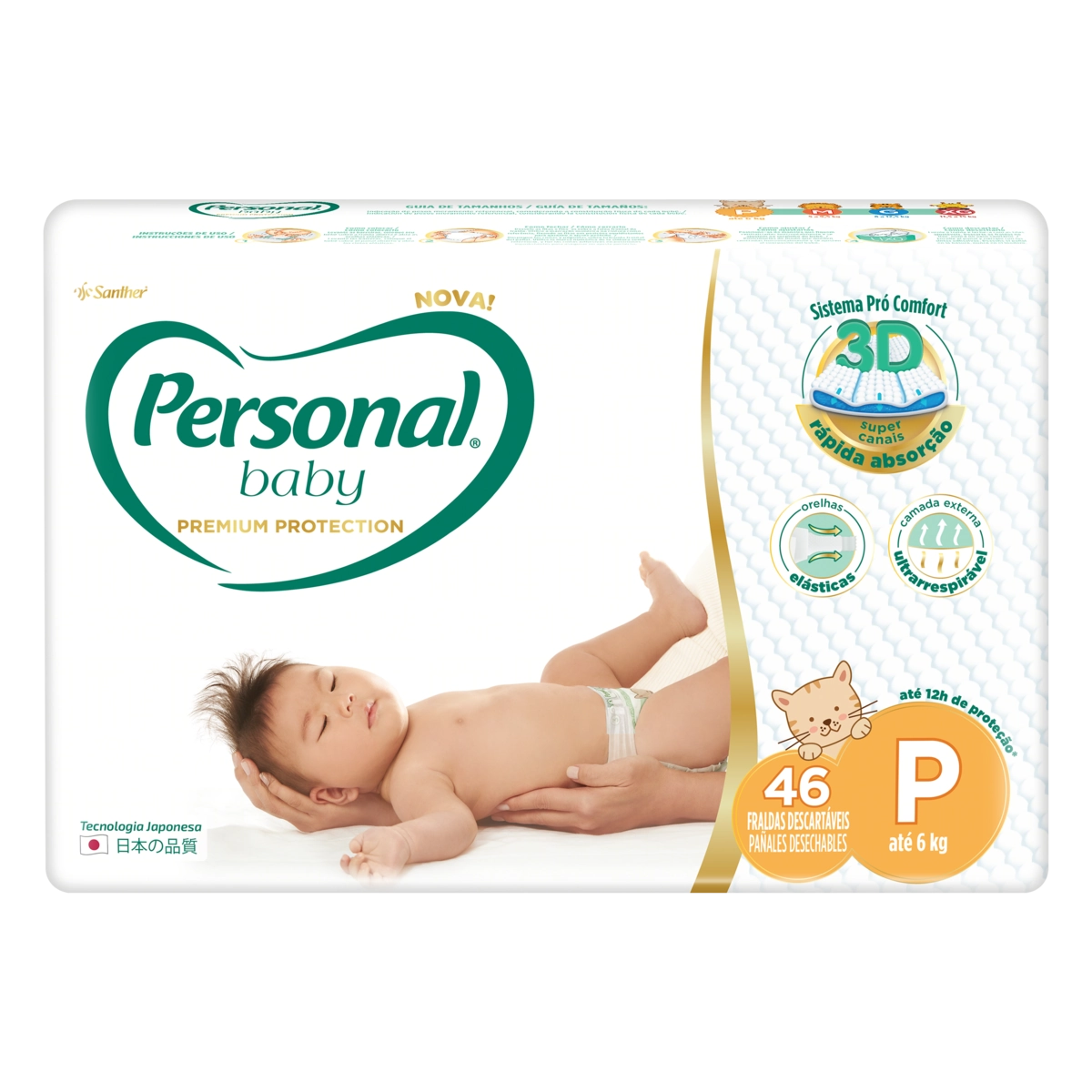 Fralda Descartável Infantil Personal Baby Premium Protection P Pacote 46 Unidades