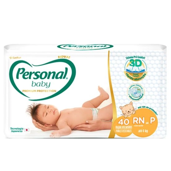 Fralda Descartável Personal Baby Premium Protection Rn Até P Pacote 40 Unidades