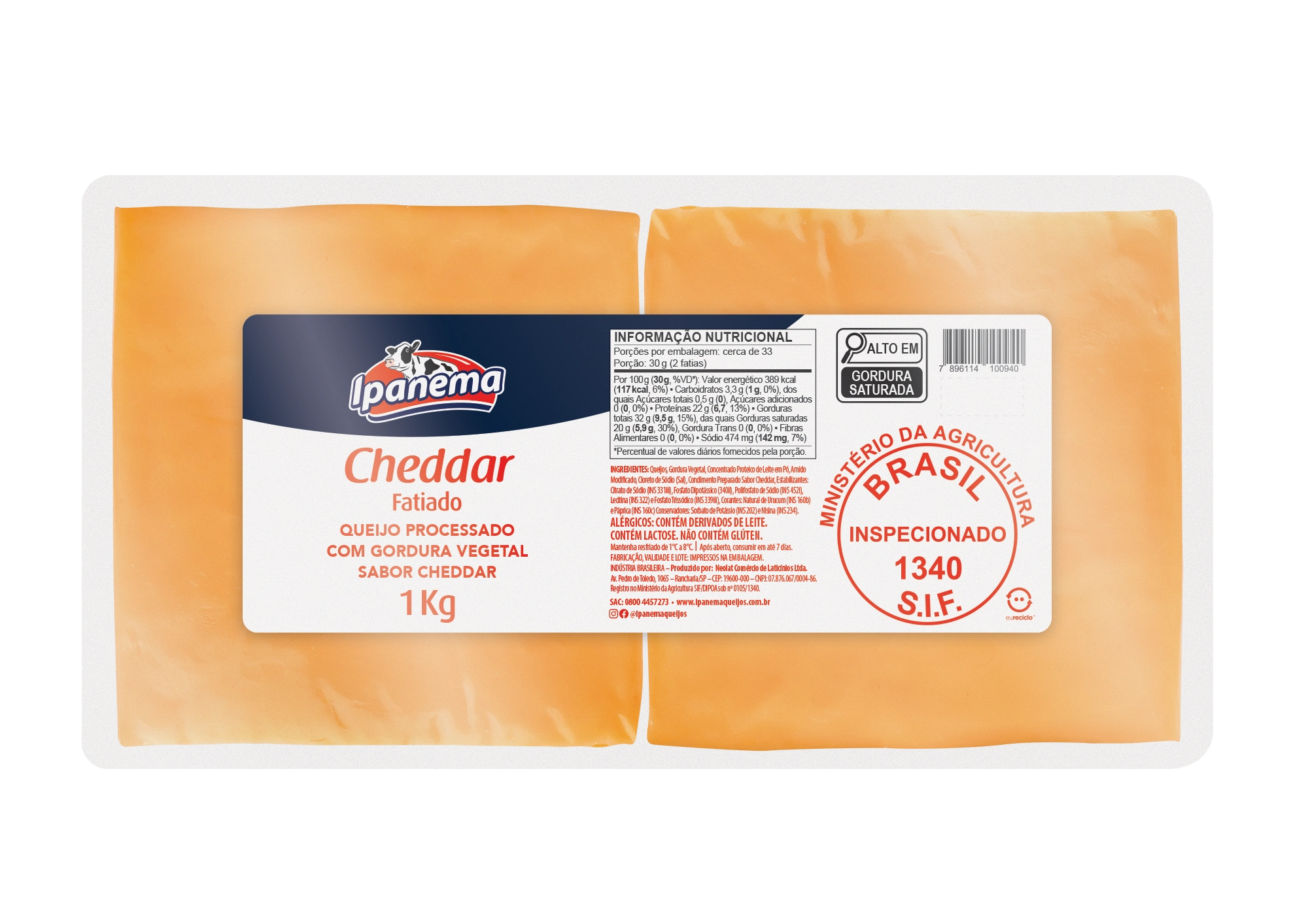 Queijo Cheddar Processado Fatiado Ipanema 1kg