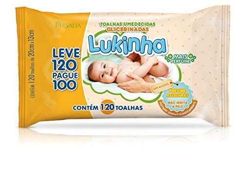 Toalha Umedecida Bebê Glicerinada Lukinha Pacote Leve 120 Pague 100 Unidades