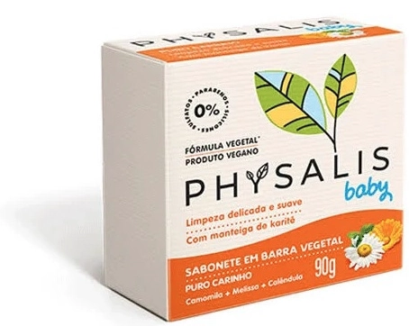 Sabonete Barra Vegetal Camomila, Melissa E Calêndula Physalis Puro Carinho Baby Caixa 90g