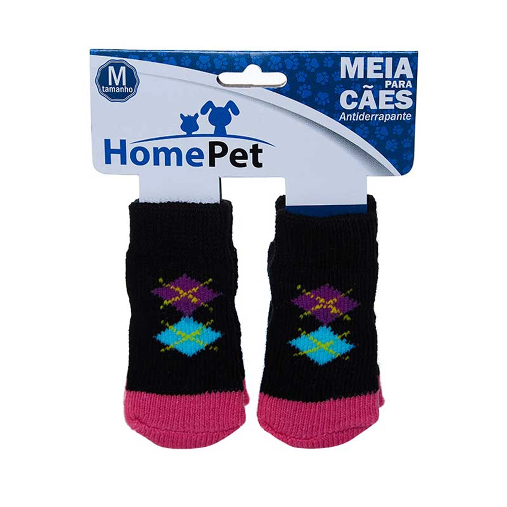 Meia Preta E Rosa Xadrez Tam.m Ref. 27