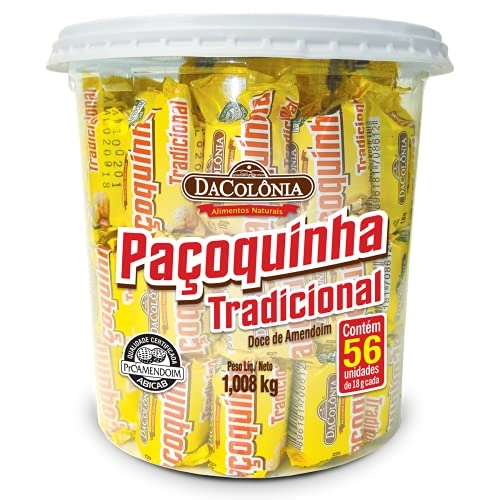 Pack Paçoquinha Tradicional Dacolônia Pote 1008g 56 Unidades