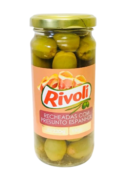 Azeitona Verde Em Conserva Recheio Presunto Ibérico Rivoli Vidro 130g