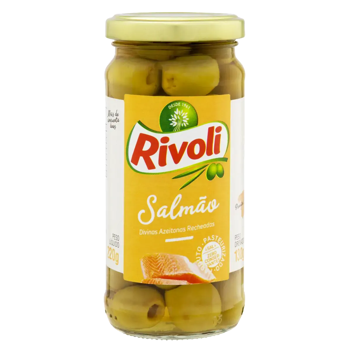 Azeitona Verde Em Conserva Recheio Salmão Rivoli Vidro 130g