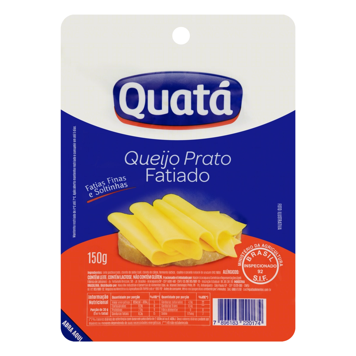 Queijo Prato Fatiado Quatá 150g