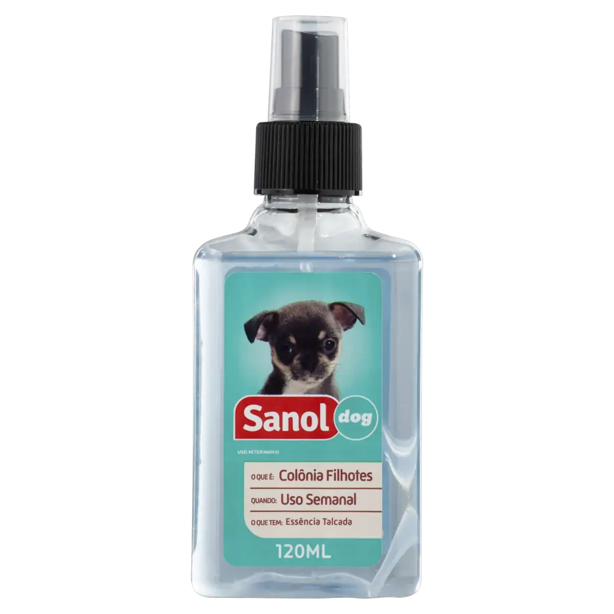 Colônia Uso Veterinário Essência Talcada Filhotes Sanol Dog Frasco 120ml Spray