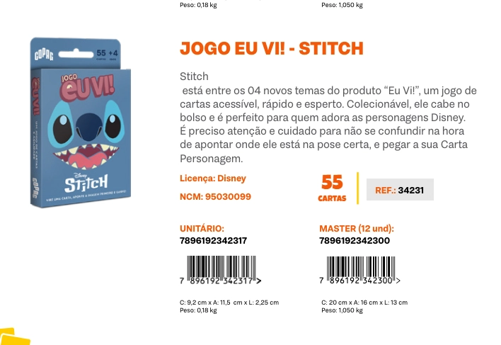 Jg Cartas Eu Vi Stitch Copag