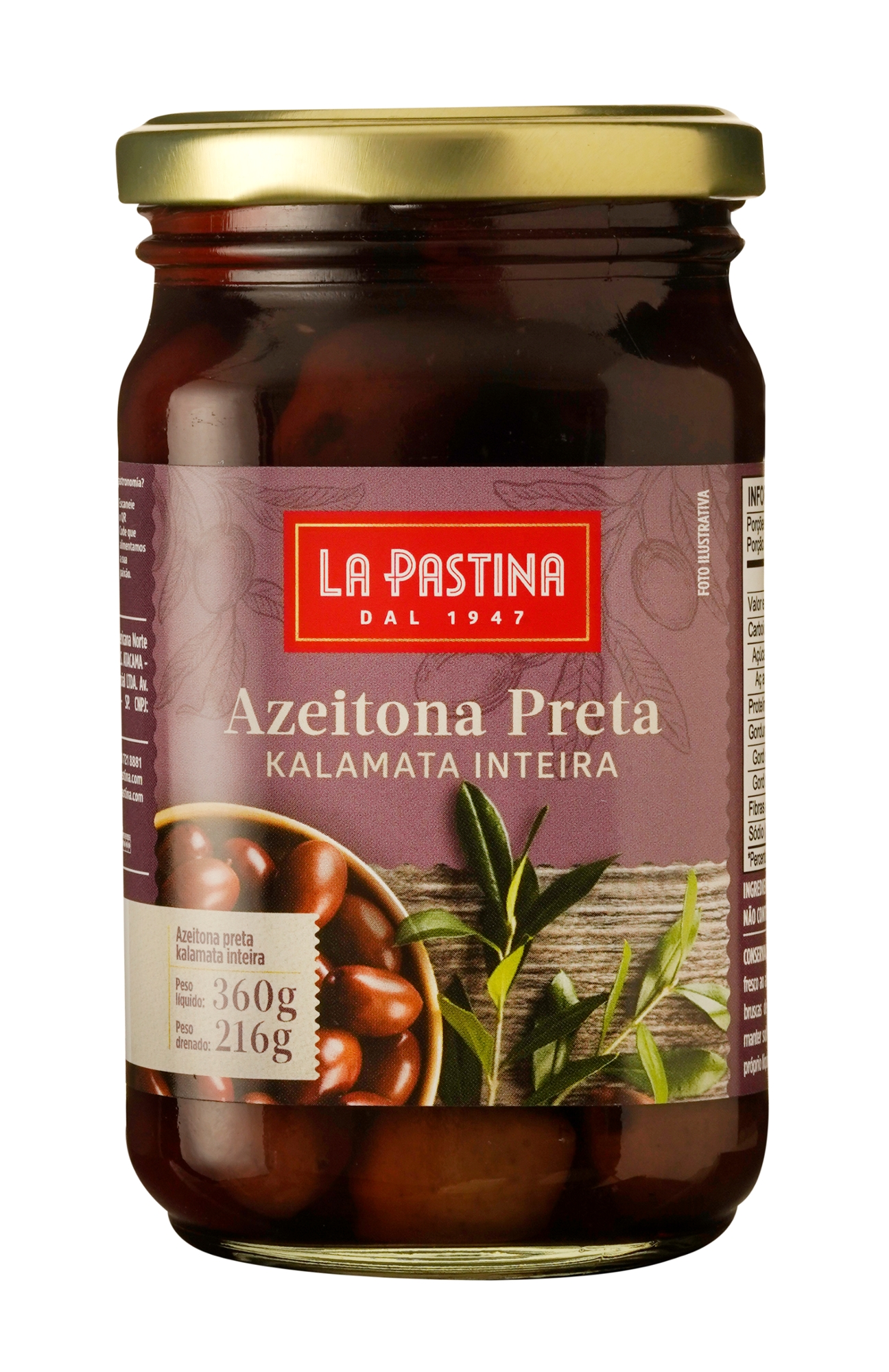 Azeitona Preta Em Conserva Inteira La Pastina Vidro 216g