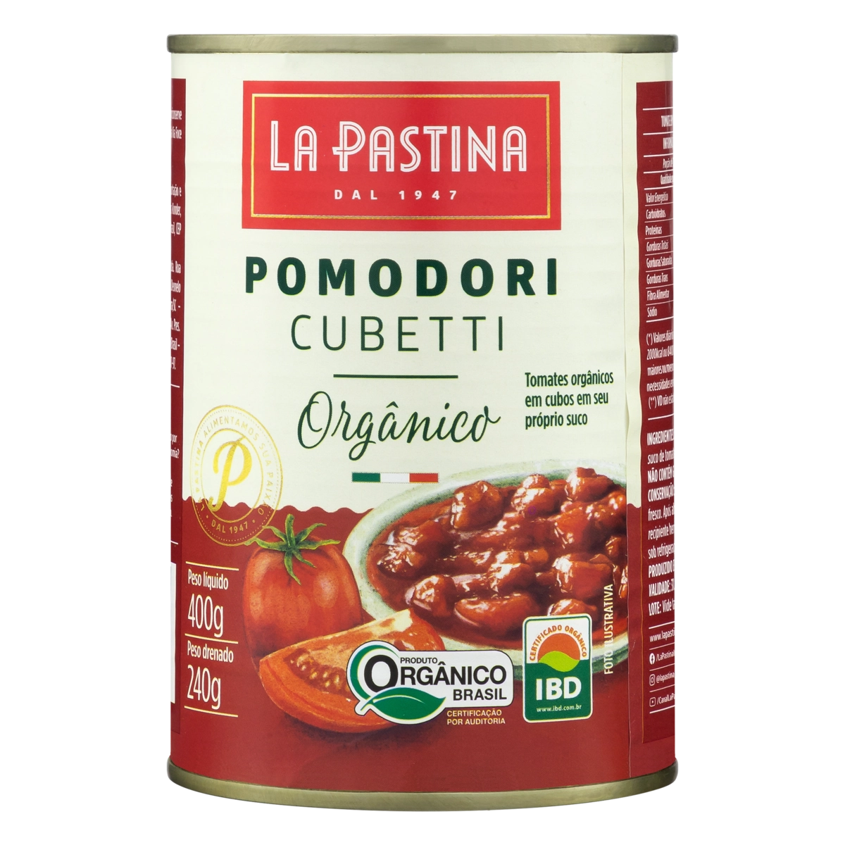 Tomate Pelado Cubos Orgânico La Pastina Lata 240g