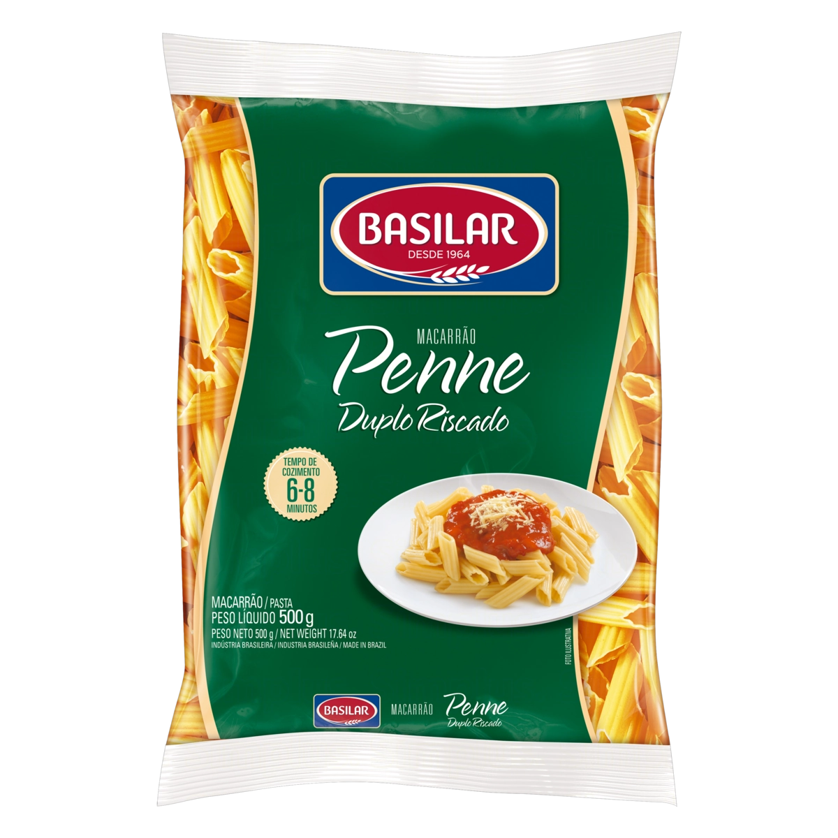 Macarrão De Sêmola Penne Duplo Riscado Basilar Pacote 500g